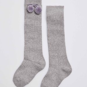 Calzini lunghi grigi con pompon