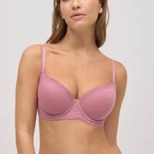 Reggiseno imbottito a coste con ferretto e pizzo rosa, coppe B e C