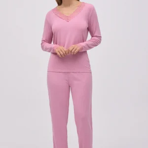 Pigiama lungo in modal extra morbido con pantaloni jogger rosa