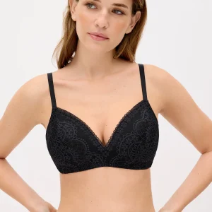 Reggiseno imbottito senza ferretto con pizzo nero