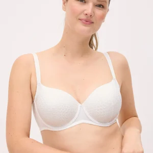 Reggiseno bianco con ferretto, imbottitura e pizzo bianco