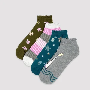 Confezione da 4 calzini alla caviglia stampati con rifiniture