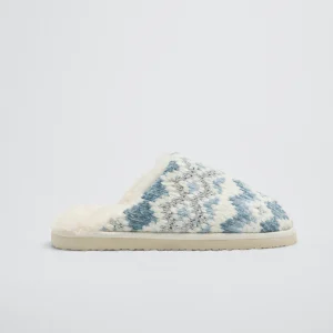 Pantofole da casa con interno in pelliccia con stampa etnica