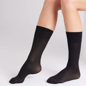 Calze lunghe antipressione con risvolto 40 denari nere