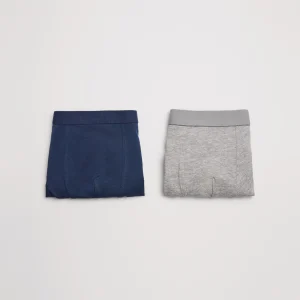 Confezione da 2 boxer da ragazzo in cotone blu scuro e grigio