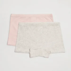 Confezione di 2 culotte da bambina in cotone grigio e rosa
