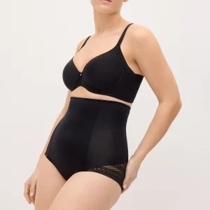 Slip modellante a vita alta con pizzo, compressione media, nero