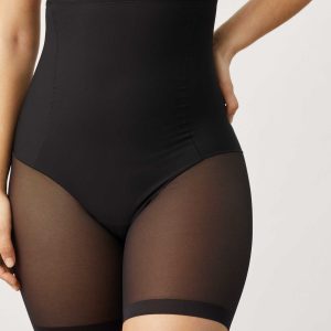 Guaina addominale alta riducente in tessuto tulle a media compressione colore nero