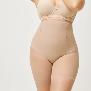 Guaina addominale alta riducente in tessuto tulle compressivo visone medio