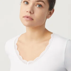 T-shirt lingerie bianca a maniche lunghe