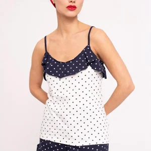 Pigiama corto da donna in cotone con volant stampa pois | MUYDEMI