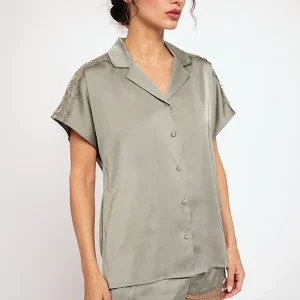 Pigiama donna corto in raso verde | MUYDEMI