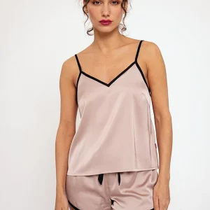 Pigiama corto da donna in raso rosa | MUYDEMI