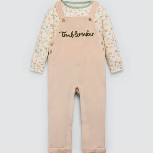 Completo autunnale con salopette e maglietta a maniche lunghe per neonati