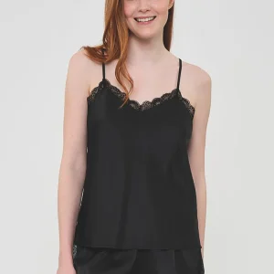 Pigiama corto da donna in raso nero | MUYDEMI