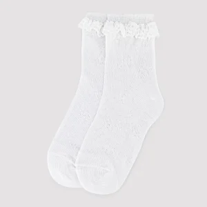 Calzini per bambini con dettaglio in pizzo traforato, bianchi