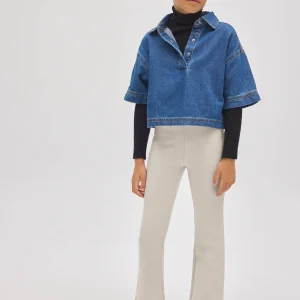 Pantaloni termici effetto pelle color avorio per bambine