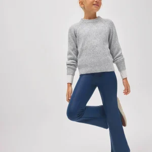 Pantaloni termici effetto pelle blu navy a zampa da bambina
