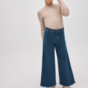 Pantaloni da bambina in denim blu navy a gamba larga