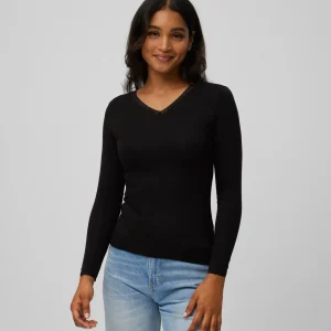 T-shirt termica nera con controllo della temperatura e dettaglio in pizzo a maniche lunghe