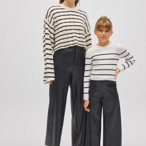 Pantaloni in similpelle a gamba larga per donna e ragazza | Collezione Mini me