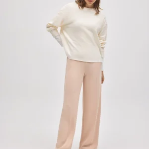 Pantaloni larghi effetto scamosciato color avorio