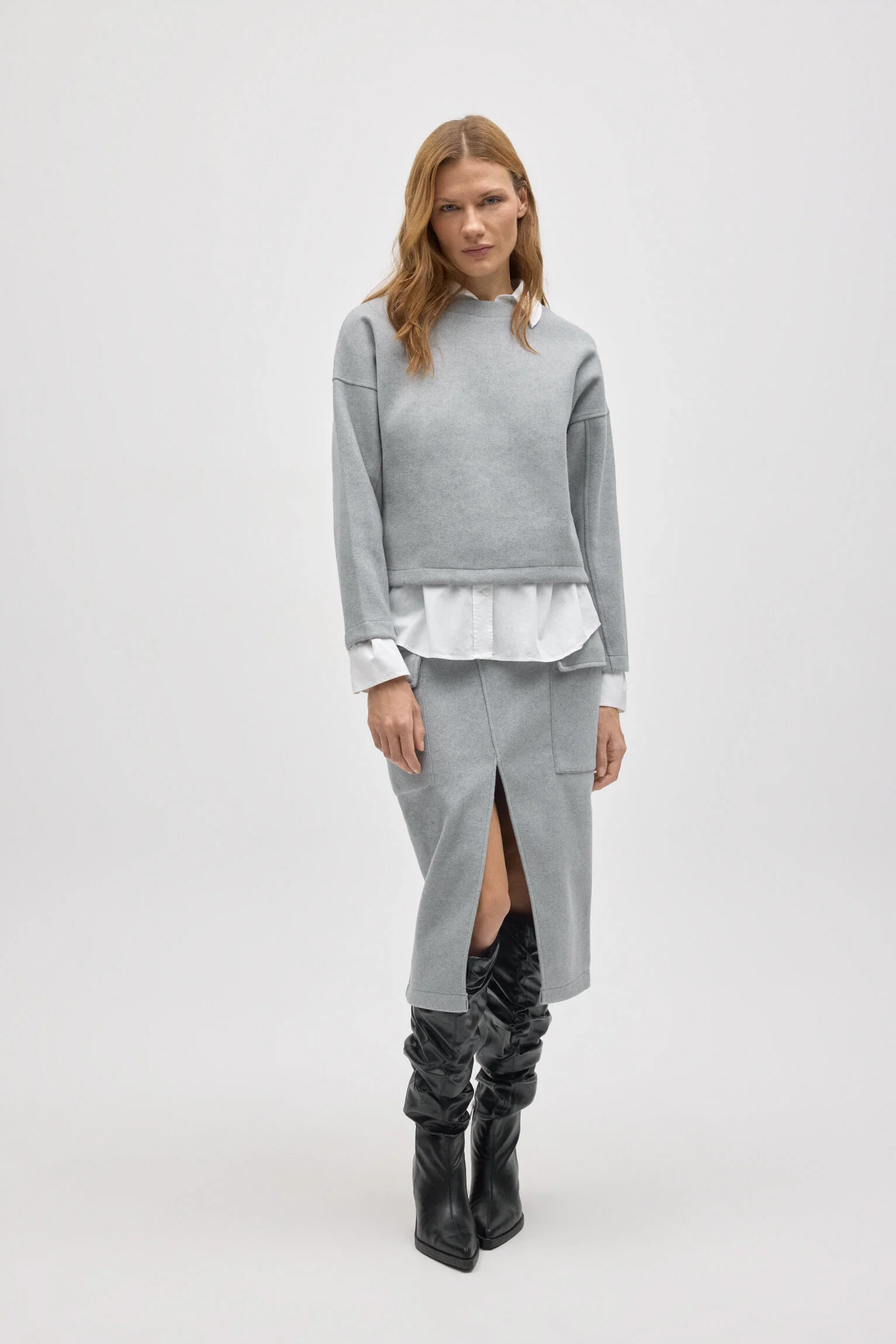 Maglione girocollo grigio strutturato caldo - immagine 6