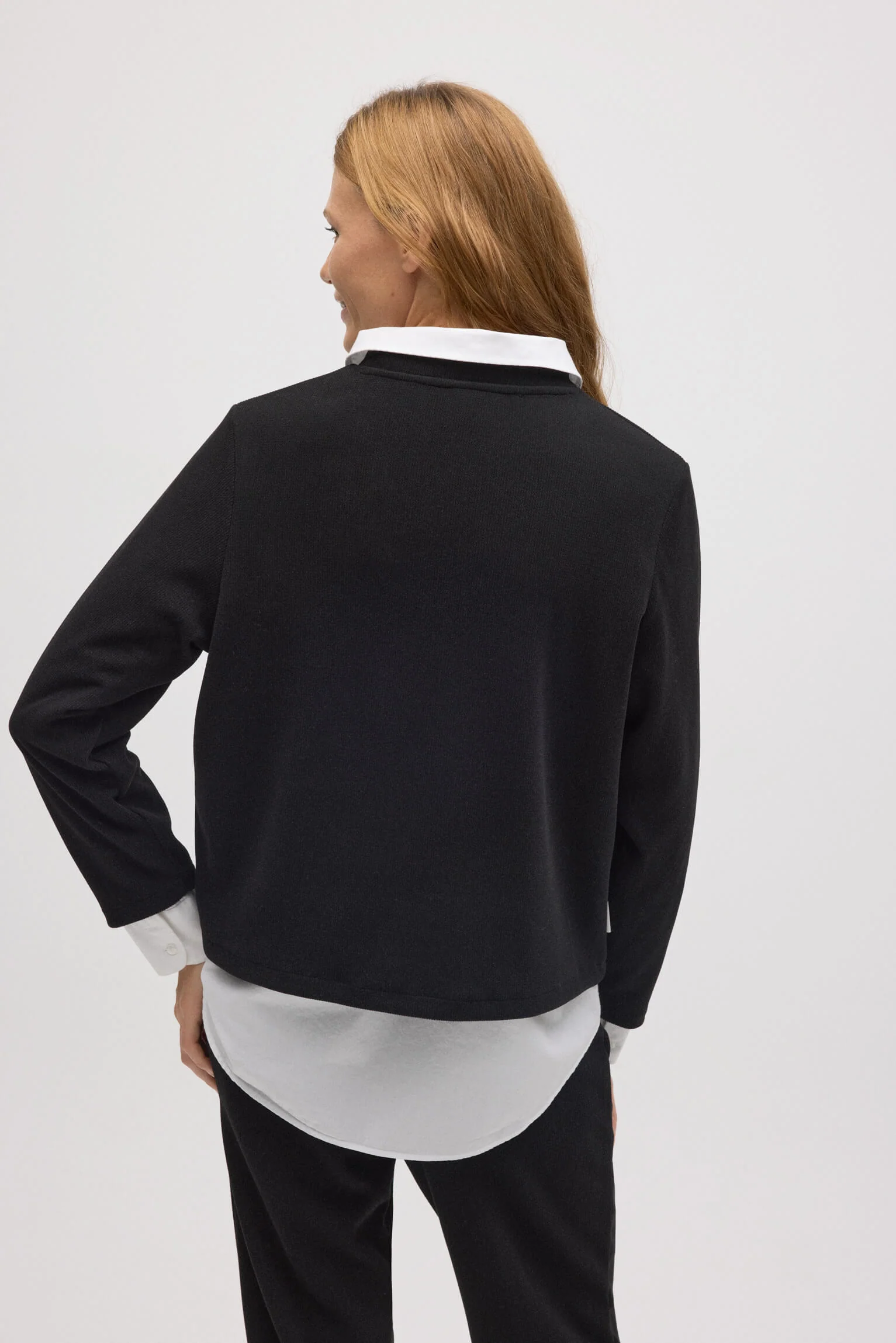 Maglione girocollo effetto velluto a coste nero - immagine 3