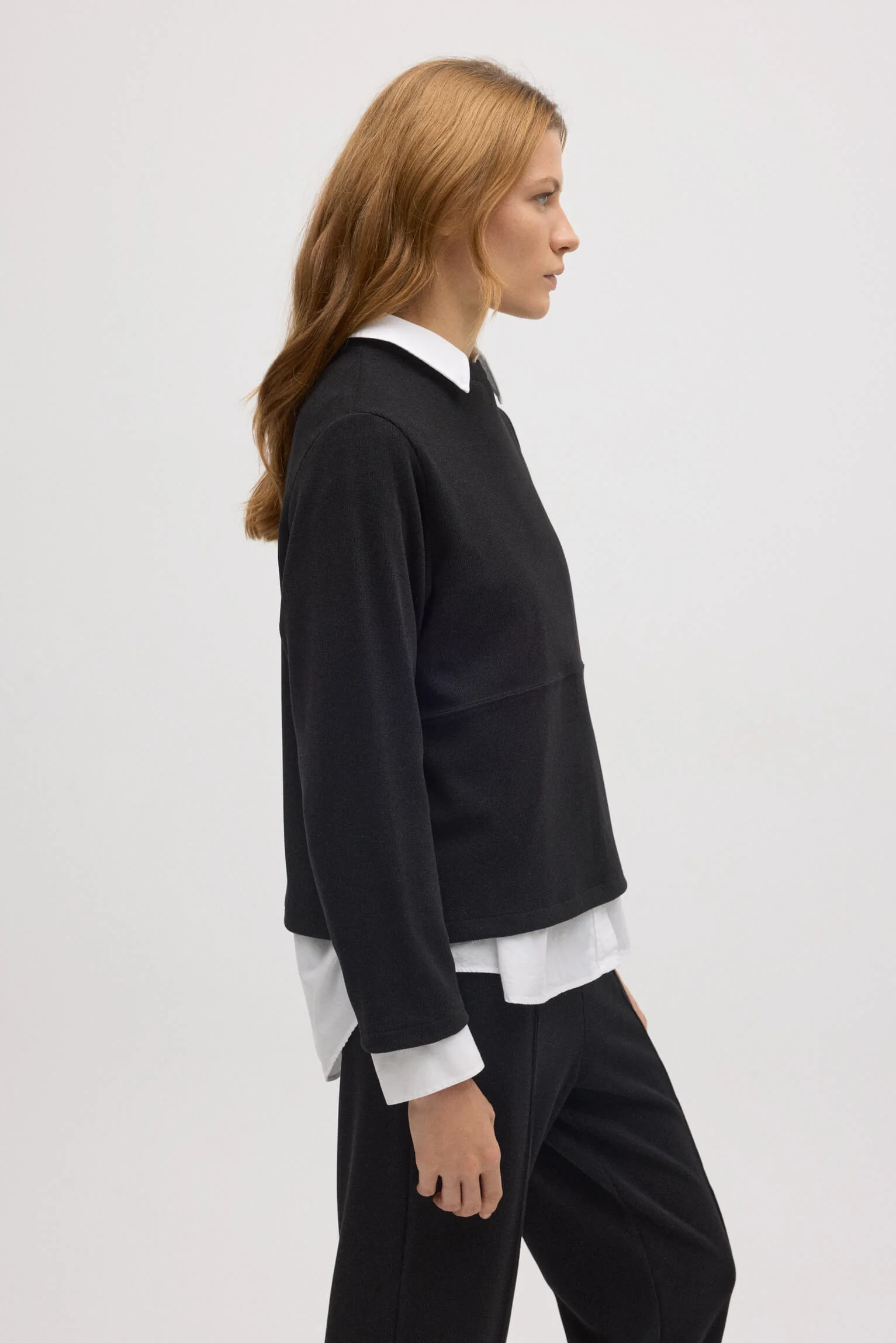 Maglione girocollo effetto velluto a coste nero - immagine 6
