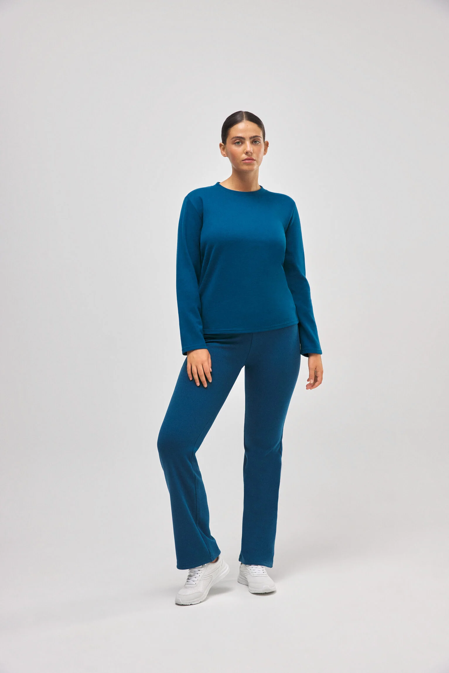 Leggings termici svasati in pile blu, stile sportivo - immagine 2