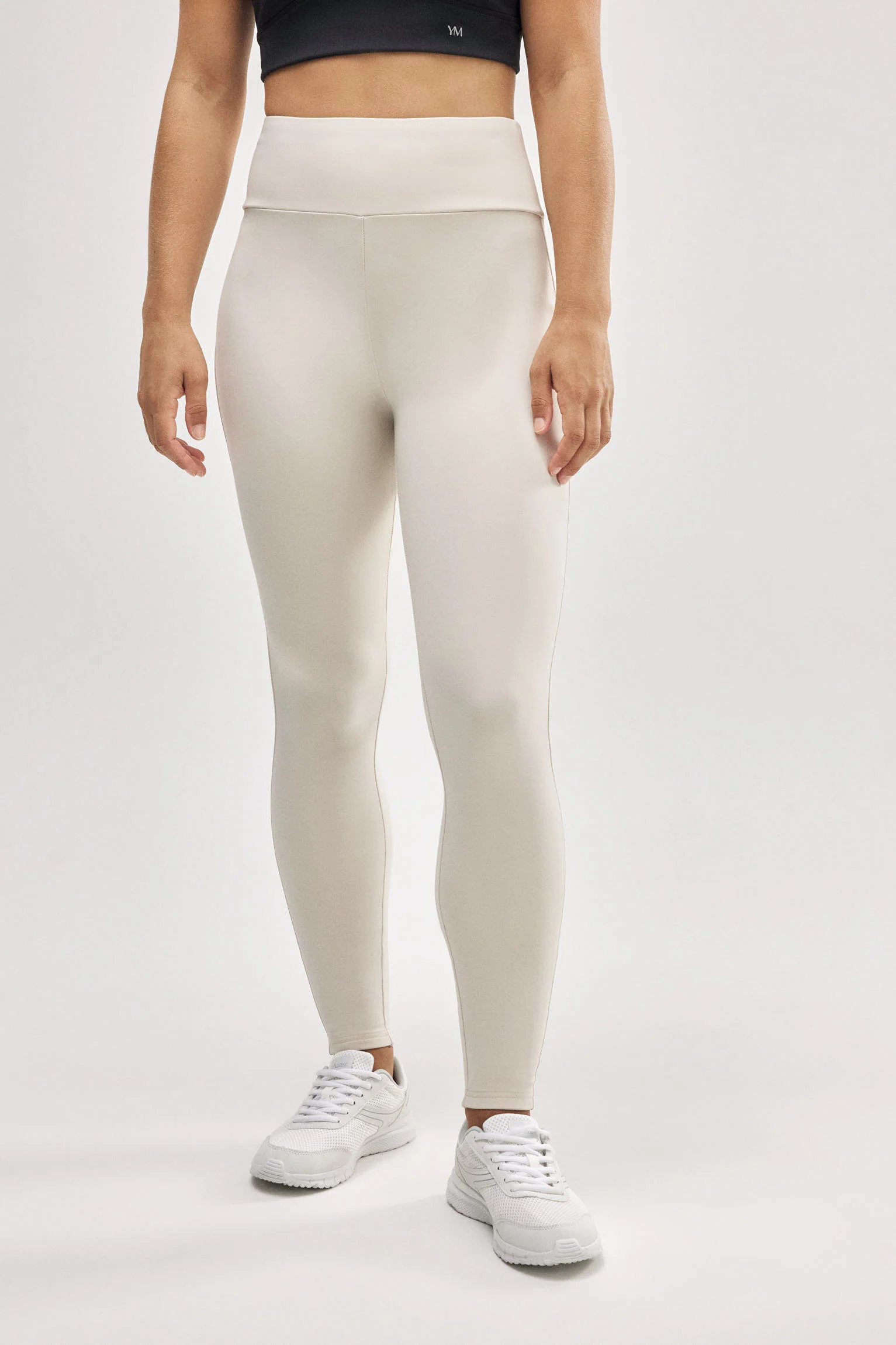 Leggings sportivi termici con interno in peluche color avorio - immagine 2
