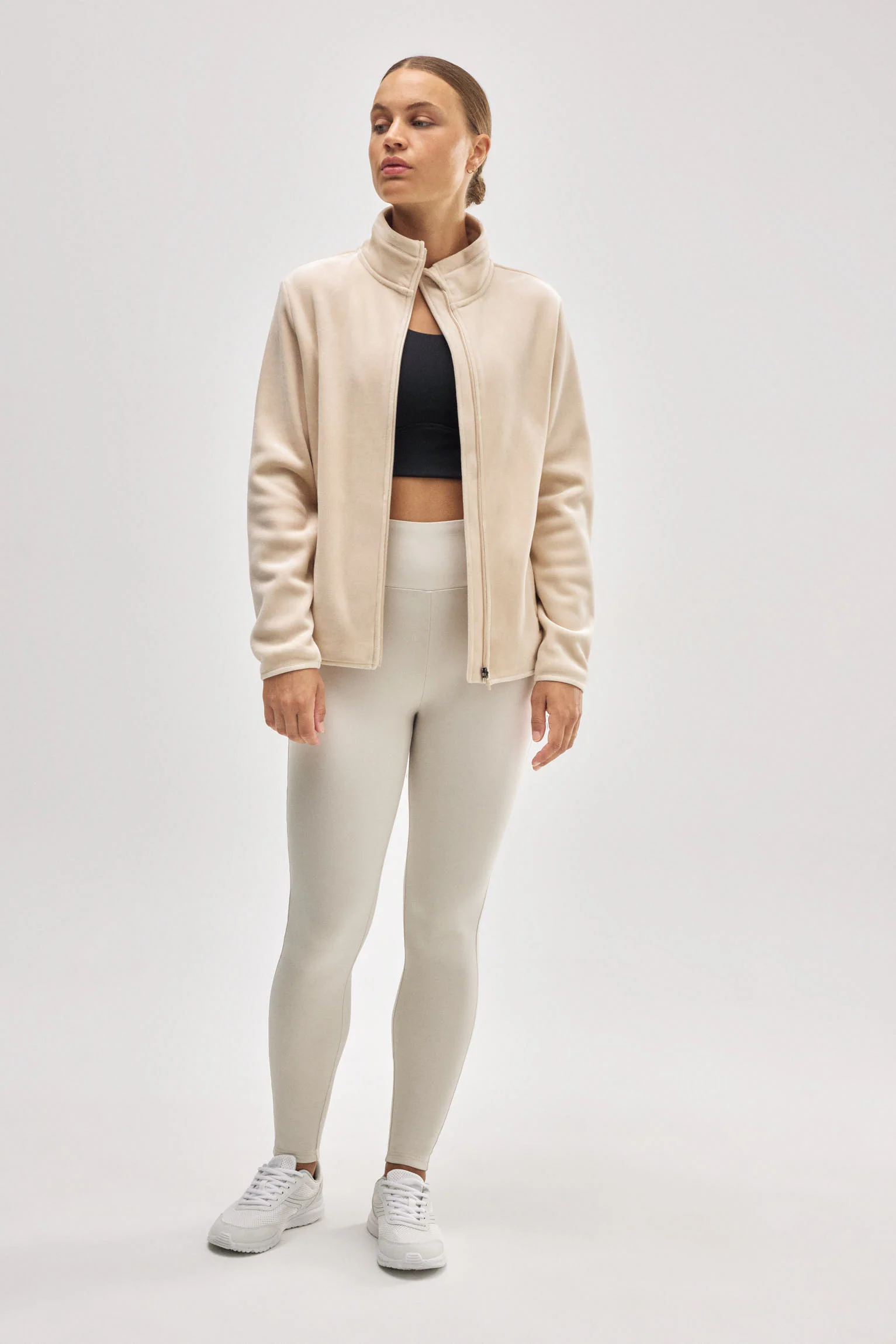 Leggings sportivi termici con interno in peluche color avorio - immagine 8
