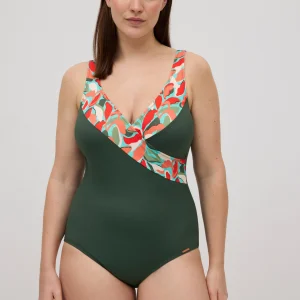 Costume modellante in micropiqué stampa tropicale coppa C