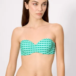 Reggiseno bikini a fascia con stampa geometrica verde, coppa B