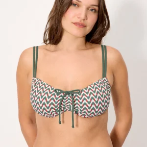 Reggiseno bikini snellente, micropiqué stampato verde bottiglia, coppa D