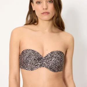 Reggiseno bikini push-up a fascia con stampa glitterata, coppa B