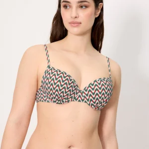 Reggiseno bikini in micropiqué stampato verde bottiglia, coppa C