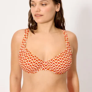 Reggiseno bikini snellente in micropiqué stampa corallo, coppe E e F