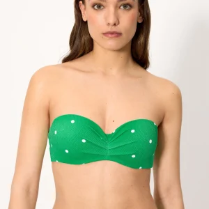 Reggiseno bikini a fascia in piqué a pois verdi, coppe B e C