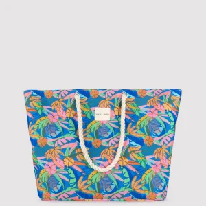 Borsa da spiaggia in tessuto con stampa tropicale