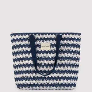 Borsa da spiaggia testurizzata bianca e blu navy