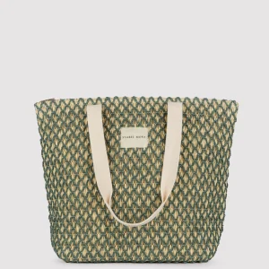 Borsa da spiaggia in rafia beige e verde