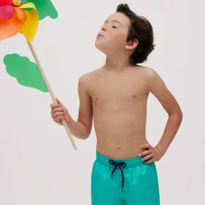 Costume da bagno corto da ragazzo verde a tinta unita