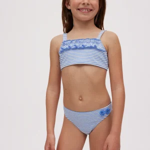 Slip bambina stampato a righe blu con texture dettaglio fiori