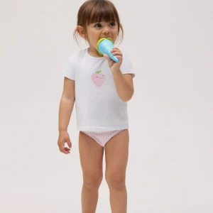 Set costume da bagno e maglietta a quadretti rosa baby