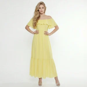 ATOS LOMBARDINI – Abito Donna Lungo Giallo con Spalle Scoperte