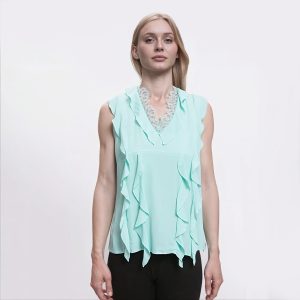 CAVALLI CLASS – Top in Misto Seta Tiffany con Pizzo e Volant