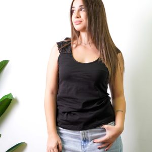 Maglia con maniche in pizzo Black