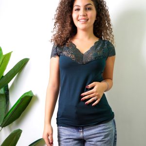 Maglia Cuore in pizzo Petrolio