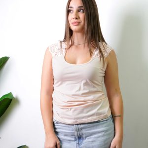 Maglia con maniche in pizzo Cipria